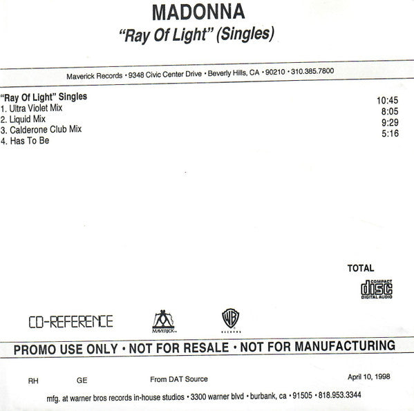 Madonna | Ray of light - Singles (CD Promo USA)