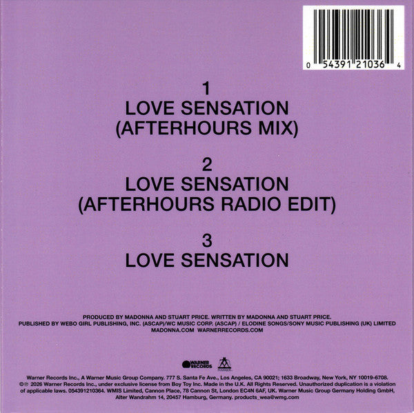 Madonna & Kylie Minogue | Love Sensation - CD single