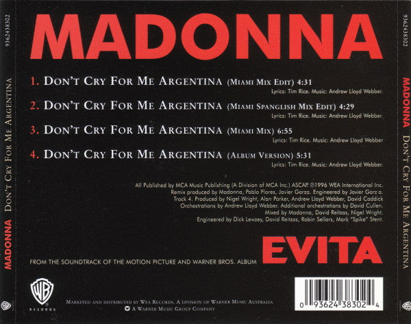 Madonna | Don't cry for me Argentina - CD (Australie)