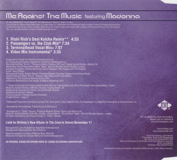 Britney Spears | Me Against The Music - Remixes (Australienne)