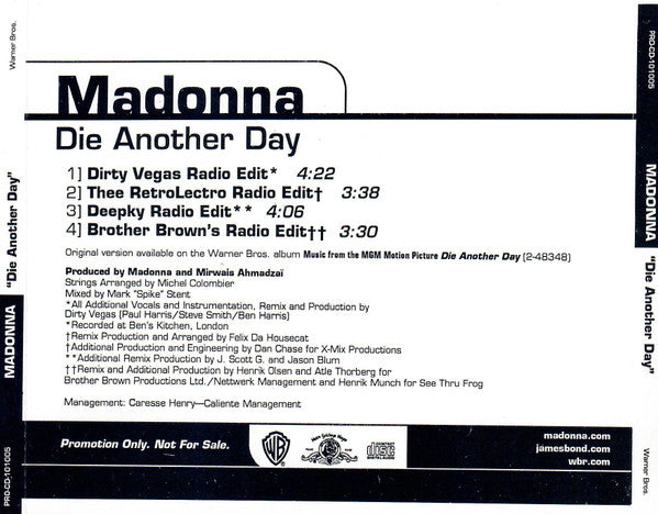 Madonna | Die Another Day (The Remix Edits) - CD promo (USA)